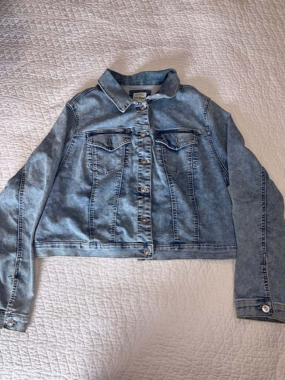 Wax Jean Women’s Light Wash Denim Jacket Size 3XL Button Stretch Jean Jacket